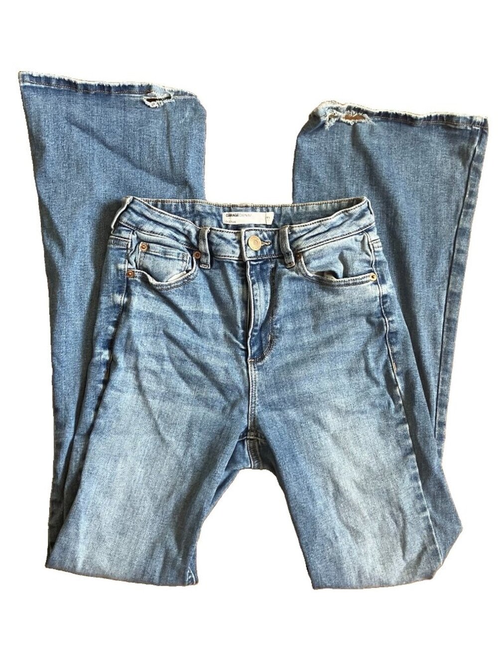 Garage Denim Flare Jeans Women’s Size 05 27 Blue Mid Rise Distressed Hem